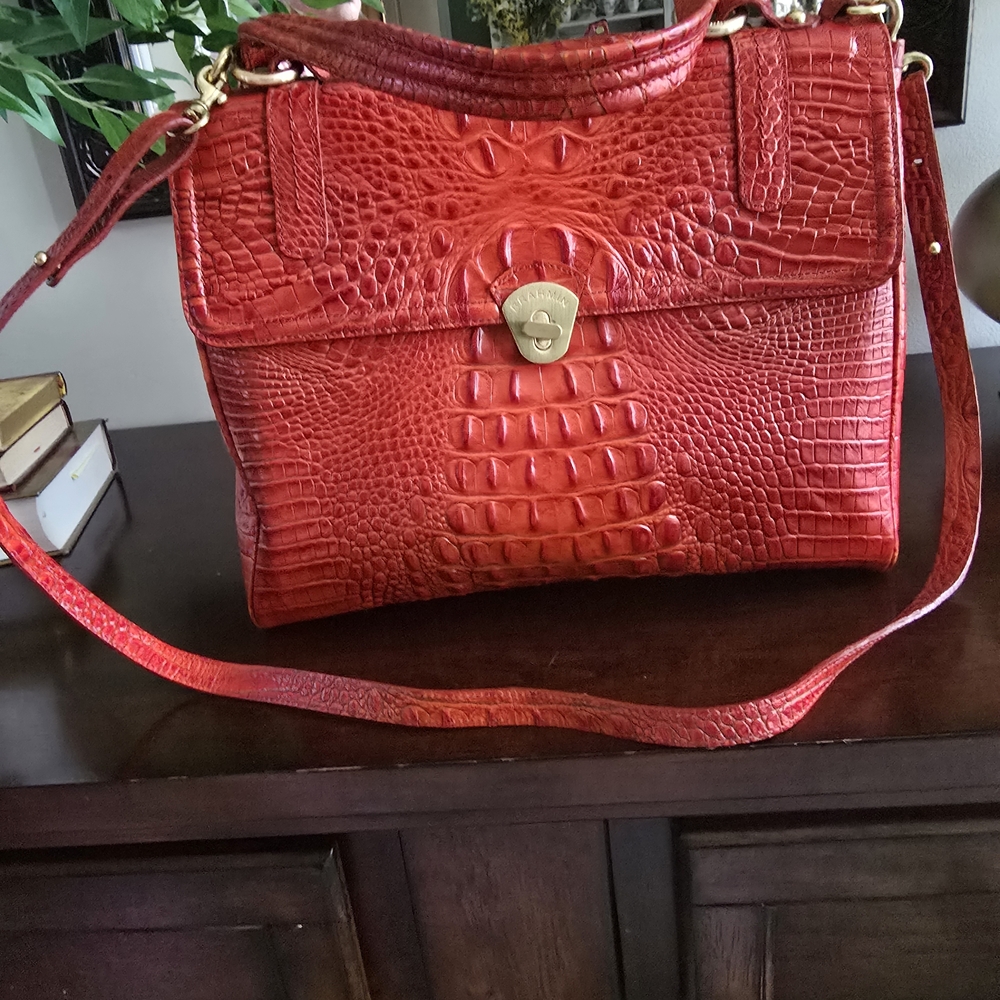 Brahmin Burnt Orange Amata Melbourne Leather Shoulder Bag